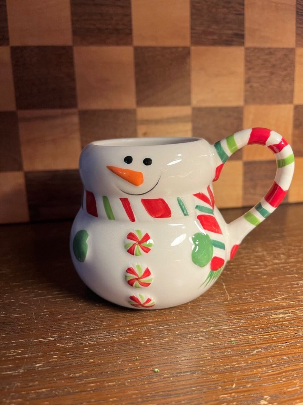 Striped Handled Snowman Mug A1281